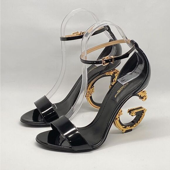 Dolce&Gabbana Sculpted-Heel Baroque DG Leather Sandals size 37 - Picture 4 of 13